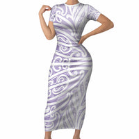 Purple New Zealand Puhoro Maori Tattoo Short Sleeve Bodycon Dress LT14 Long Dress Purple - Polynesian Pride
