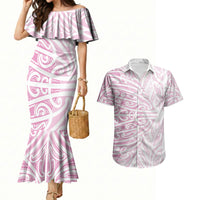 Pink New Zealand Puhoro Maori Tattoo Couples Matching Mermaid Dress and Hawaiian Shirt LT14 Pink - Polynesian Pride