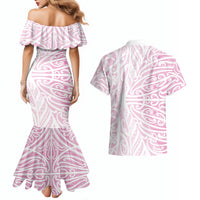 Pink New Zealand Puhoro Maori Tattoo Couples Matching Mermaid Dress and Hawaiian Shirt LT14 - Polynesian Pride
