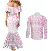 Pink New Zealand Puhoro Maori Tattoo Couples Matching Mermaid Dress and Long Sleeve Button Shirt LT14 - Polynesian Pride