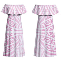 Pink New Zealand Puhoro Maori Tattoo Couples Matching Off Shoulder Maxi Dress and Hawaiian Shirt LT14 - Polynesian Pride