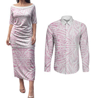 Pink New Zealand Puhoro Maori Tattoo Couples Matching Puletasi and Long Sleeve Button Shirt LT14 Pink - Polynesian Pride