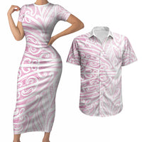 Pink New Zealand Puhoro Maori Tattoo Couples Matching Short Sleeve Bodycon Dress and Hawaiian Shirt LT14 Pink - Polynesian Pride