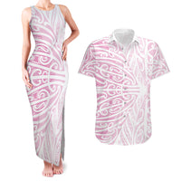 Pink New Zealand Puhoro Maori Tattoo Couples Matching Tank Maxi Dress and Hawaiian Shirt LT14 Pink - Polynesian Pride