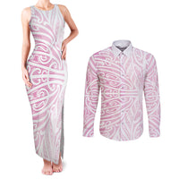 Pink New Zealand Puhoro Maori Tattoo Couples Matching Tank Maxi Dress and Long Sleeve Button Shirt LT14 Pink - Polynesian Pride