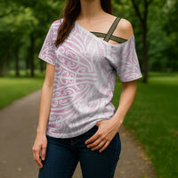 Pink New Zealand Puhoro Maori Tattoo Cross Shoulder Shirt LT14 - Polynesian Pride