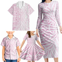 Pink New Zealand Puhoro Maori Tattoo Family Matching Long Sleeve Bodycon Dress and Hawaiian Shirt LT14 - Polynesian Pride