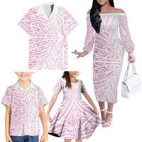 Pink New Zealand Puhoro Maori Tattoo Family Matching Off The Shoulder Long Sleeve Dress and Hawaiian Shirt LT14 - Polynesian Pride