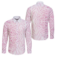 Pink New Zealand Puhoro Maori Tattoo Family Matching Off The Shoulder Long Sleeve Dress and Hawaiian Shirt LT14 Dad's Shirt - Long Sleeve Pink - Polynesian Pride