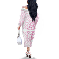 Pink New Zealand Puhoro Maori Tattoo Family Matching Off The Shoulder Long Sleeve Dress and Hawaiian Shirt LT14 - Polynesian Pride