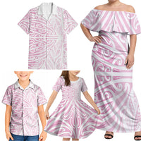 Pink New Zealand Puhoro Maori Tattoo Family Matching Off Shoulder Maxi Dress and Hawaiian Shirt LT14 - Polynesian Pride