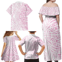 Pink New Zealand Puhoro Maori Tattoo Family Matching Off Shoulder Maxi Dress and Hawaiian Shirt LT14 - Polynesian Pride