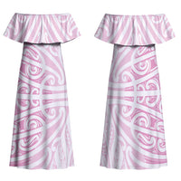 Pink New Zealand Puhoro Maori Tattoo Family Matching Off Shoulder Maxi Dress and Hawaiian Shirt LT14 Mom's Dress Pink - Polynesian Pride