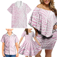 Pink New Zealand Puhoro Maori Tattoo Family Matching Off Shoulder Short Dress and Hawaiian Shirt LT14 - Polynesian Pride