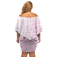 Pink New Zealand Puhoro Maori Tattoo Family Matching Off Shoulder Short Dress and Hawaiian Shirt LT14 - Polynesian Pride