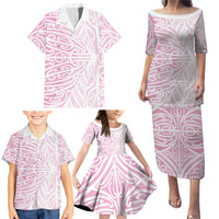 Pink New Zealand Puhoro Maori Tattoo Family Matching Puletasi and Hawaiian Shirt LT14 - Polynesian Pride