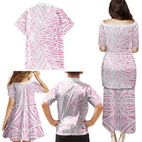 Pink New Zealand Puhoro Maori Tattoo Family Matching Puletasi and Hawaiian Shirt LT14 - Polynesian Pride