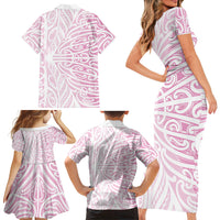 Pink New Zealand Puhoro Maori Tattoo Family Matching Short Sleeve Bodycon Dress and Hawaiian Shirt LT14 - Polynesian Pride