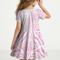 Pink New Zealand Puhoro Maori Tattoo Kid Short Sleeve Dress LT14 - Polynesian Pride