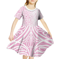 Pink New Zealand Puhoro Maori Tattoo Kid Short Sleeve Dress LT14 - Polynesian Pride