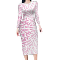 Pink New Zealand Puhoro Maori Tattoo Long Sleeve Bodycon Dress LT14 Long Dress Pink - Polynesian Pride