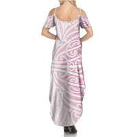 Pink New Zealand Puhoro Maori Tattoo Summer Maxi Dress LT14 - Polynesian Pride