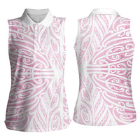 Pink New Zealand Puhoro Maori Tattoo Women Sleeveless Polo Shirt LT14 - Polynesian Pride
