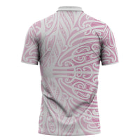 Pink New Zealand Puhoro Maori Tattoo Zipper Polo Shirt LT14 - Polynesian Pride