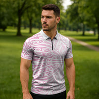 Pink New Zealand Puhoro Maori Tattoo Zipper Polo Shirt LT14 - Polynesian Pride