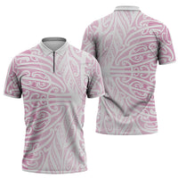 Pink New Zealand Puhoro Maori Tattoo Zipper Polo Shirt LT14 - Polynesian Pride