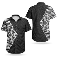 Black New Zealand Puhoro Maori Tattoo Couples Matching Off The Shoulder Long Sleeve Dress and Hawaiian Shirt LT14 - Polynesian Pride