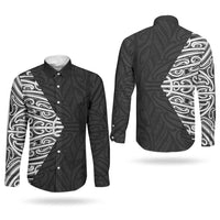 Black New Zealand Puhoro Maori Tattoo Couples Matching Puletasi and Long Sleeve Button Shirt LT14 - Polynesian Pride
