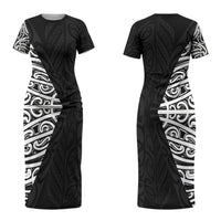 Black New Zealand Puhoro Maori Tattoo Couples Matching Short Sleeve Bodycon Dress and Hawaiian Shirt LT14 - Polynesian Pride