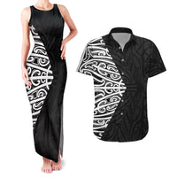 Black New Zealand Puhoro Maori Tattoo Couples Matching Tank Maxi Dress and Hawaiian Shirt LT14 Black - Polynesian Pride