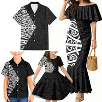 Black New Zealand Puhoro Maori Tattoo Family Matching Mermaid Dress and Hawaiian Shirt LT14 - Polynesian Pride