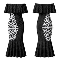 Black New Zealand Puhoro Maori Tattoo Family Matching Mermaid Dress and Hawaiian Shirt LT14 Mom's Dress Black - Polynesian Pride