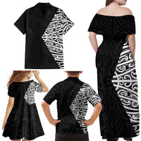 Black New Zealand Puhoro Maori Tattoo Family Matching Off Shoulder Maxi Dress and Hawaiian Shirt LT14 - Polynesian Pride