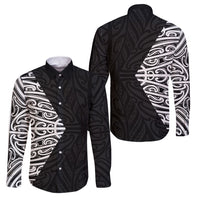 Black New Zealand Puhoro Maori Tattoo Family Matching Off Shoulder Maxi Dress and Hawaiian Shirt LT14 Dad's Shirt - Long Sleeve Black - Polynesian Pride