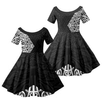 Black New Zealand Puhoro Maori Tattoo Family Matching Off Shoulder Maxi Dress and Hawaiian Shirt LT14 Daughter's Dress Black - Polynesian Pride