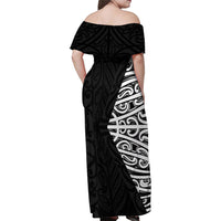Black New Zealand Puhoro Maori Tattoo Family Matching Off Shoulder Maxi Dress and Hawaiian Shirt LT14 - Polynesian Pride