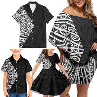 Black New Zealand Puhoro Maori Tattoo Family Matching Off Shoulder Short Dress and Hawaiian Shirt LT14 - Polynesian Pride