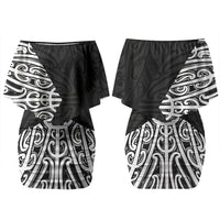 Black New Zealand Puhoro Maori Tattoo Family Matching Off Shoulder Short Dress and Hawaiian Shirt LT14 Mom's Dress Black - Polynesian Pride