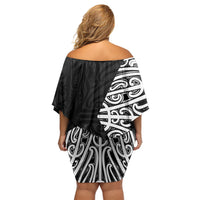 Black New Zealand Puhoro Maori Tattoo Family Matching Off Shoulder Short Dress and Hawaiian Shirt LT14 - Polynesian Pride