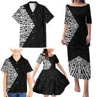 Black New Zealand Puhoro Maori Tattoo Family Matching Puletasi and Hawaiian Shirt LT14 - Polynesian Pride