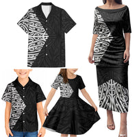 Black New Zealand Puhoro Maori Tattoo Family Matching Puletasi and Hawaiian Shirt LT14 - Polynesian Pride