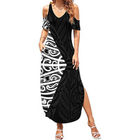 Black New Zealand Puhoro Maori Tattoo Family Matching Summer Maxi Dress and Hawaiian Shirt LT14 Mom's Dress Black - Polynesian Pride