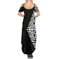 Black New Zealand Puhoro Maori Tattoo Family Matching Summer Maxi Dress and Hawaiian Shirt LT14 - Polynesian Pride