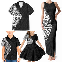 Black New Zealand Puhoro Maori Tattoo Family Matching Tank Maxi Dress and Hawaiian Shirt LT14 - Polynesian Pride