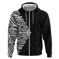 Black New Zealand Puhoro Maori Tattoo Hoodie LT14 Zip Hoodie Black - Polynesian Pride