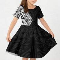 Black New Zealand Puhoro Maori Tattoo Kid Short Sleeve Dress LT14 KID Black - Polynesian Pride